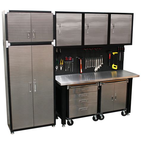 stainless steel wall cabinets for the garage|garage metal cabinets with workbench.